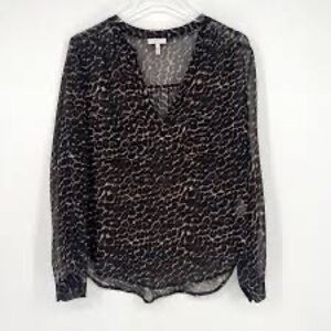 Joie Black Relaxed Long Sleeve Blouse with Animal Print